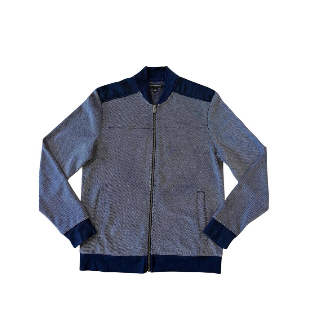 Banana Republic Men's M Blue Textured Knit Bomber Jacket Full Zip‎ Sweater Coat